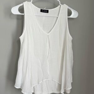 A. Byer White Asymmetrical Tie Front Tank Top